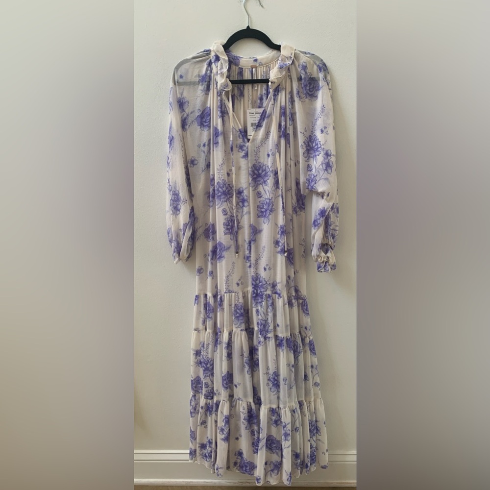 Free People Maxi Dress Ivory/Purple/Blue - Picture 4 of 12